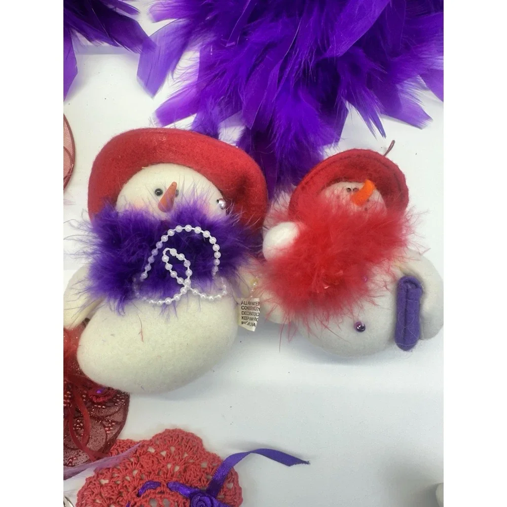 Red Hat Society 21 Ornament Lot Lighted Purple Feather Boa Holiday Decor